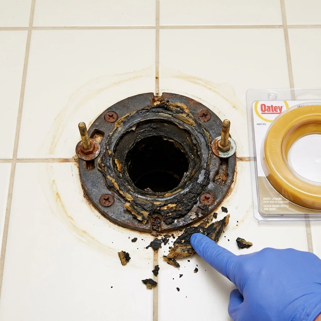 Failed wax ring showing water seepage at the base of a toilet in a West Haverstraw, NY home